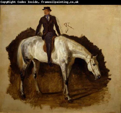 Filippo Palizzi Cavallo bianco da caccia e cavaliere